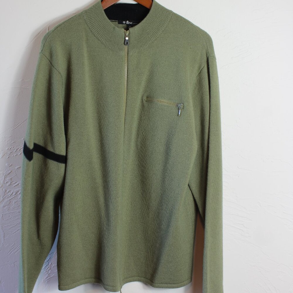 Neve Mens 100% Wool Full Zip Cardigan Sweater Long Sleeve Olive Green XLarge